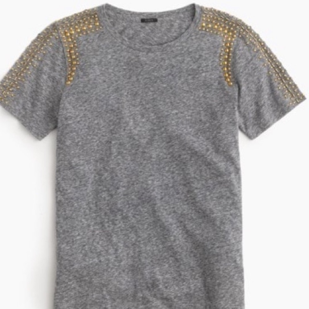 J. CREW Women’s Grey Studded Shoulders Speckled T-Shirt Size XXS